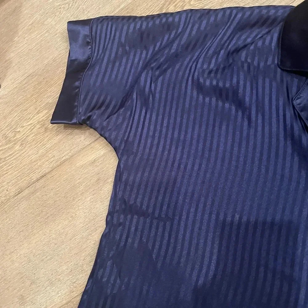 SATIN BLUE JACQUARD SEMI SHEER OVERSIZED BUTTON UP COLLARED SLEEP SHIRT SIZE S - Picture 4 of 16